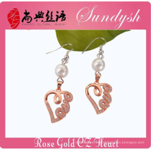 Pendientes hechos a mano del grano de la perla del corazón del amor de la joyería al por mayor Pendientes del oro de Rose